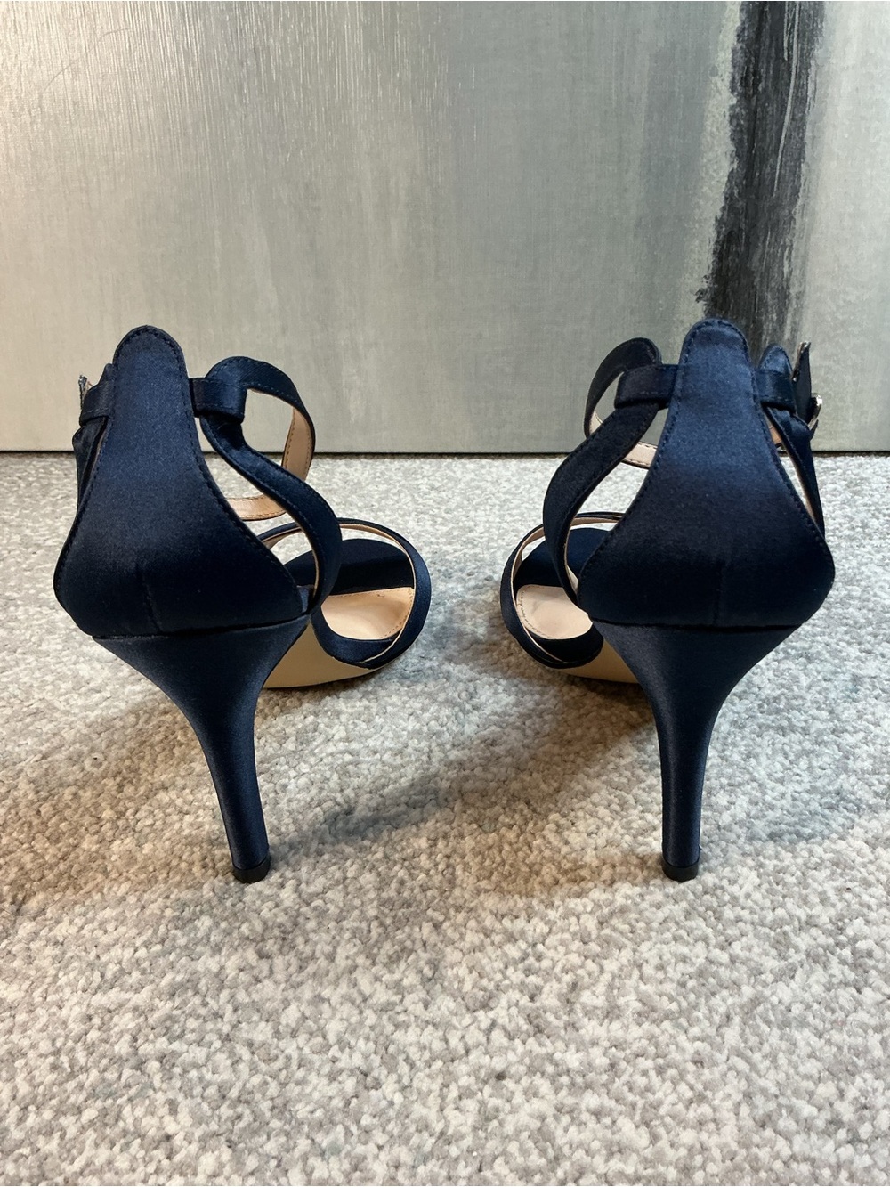 Nina Venus-LS Navy Luster Satin Sandals (NIB) - Picture 5 of 12